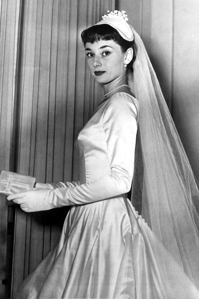 Audrey Hepburn on her wedding day, 1954