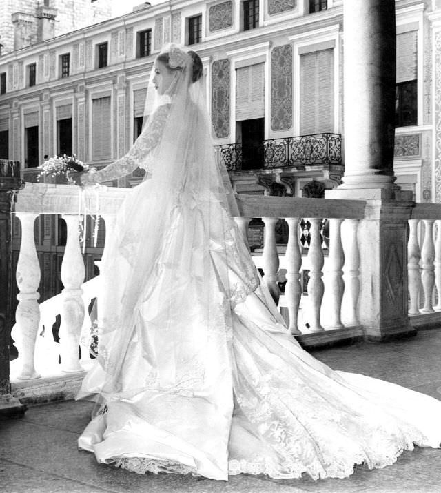 Grace Kelly in her wedding dress, 1956