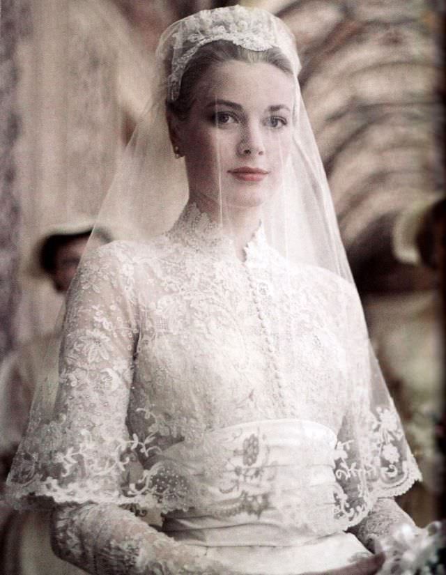 Grace Kelly in her wedding gown, 1956