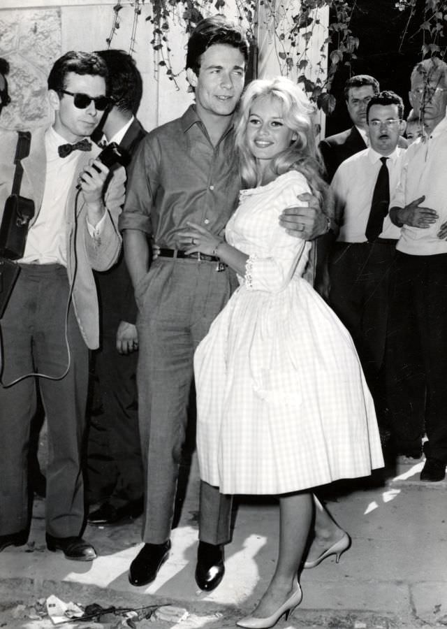 Brigitte Bardot and Jacques Charrier on their wedding day, 1959