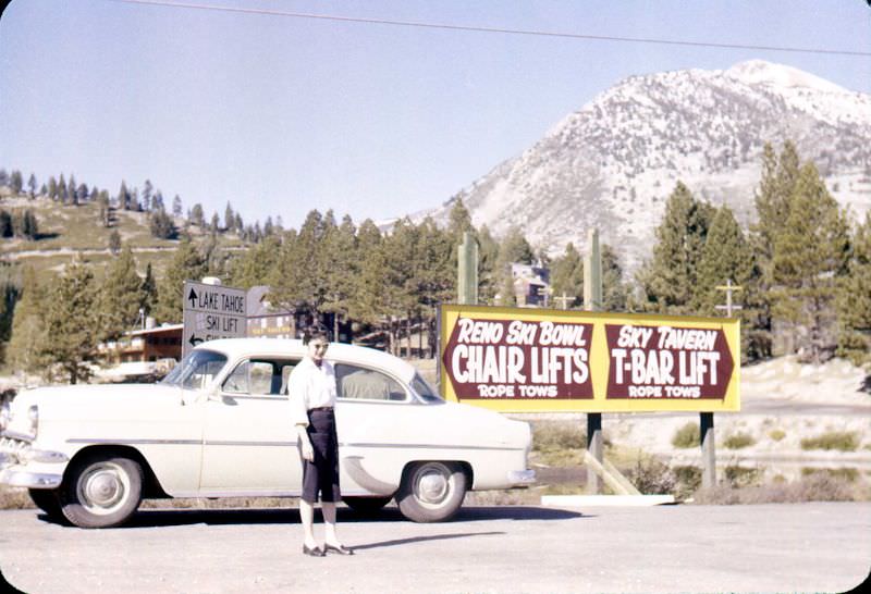 Young Lady poses with her car, somewhere in Reno, Nevada