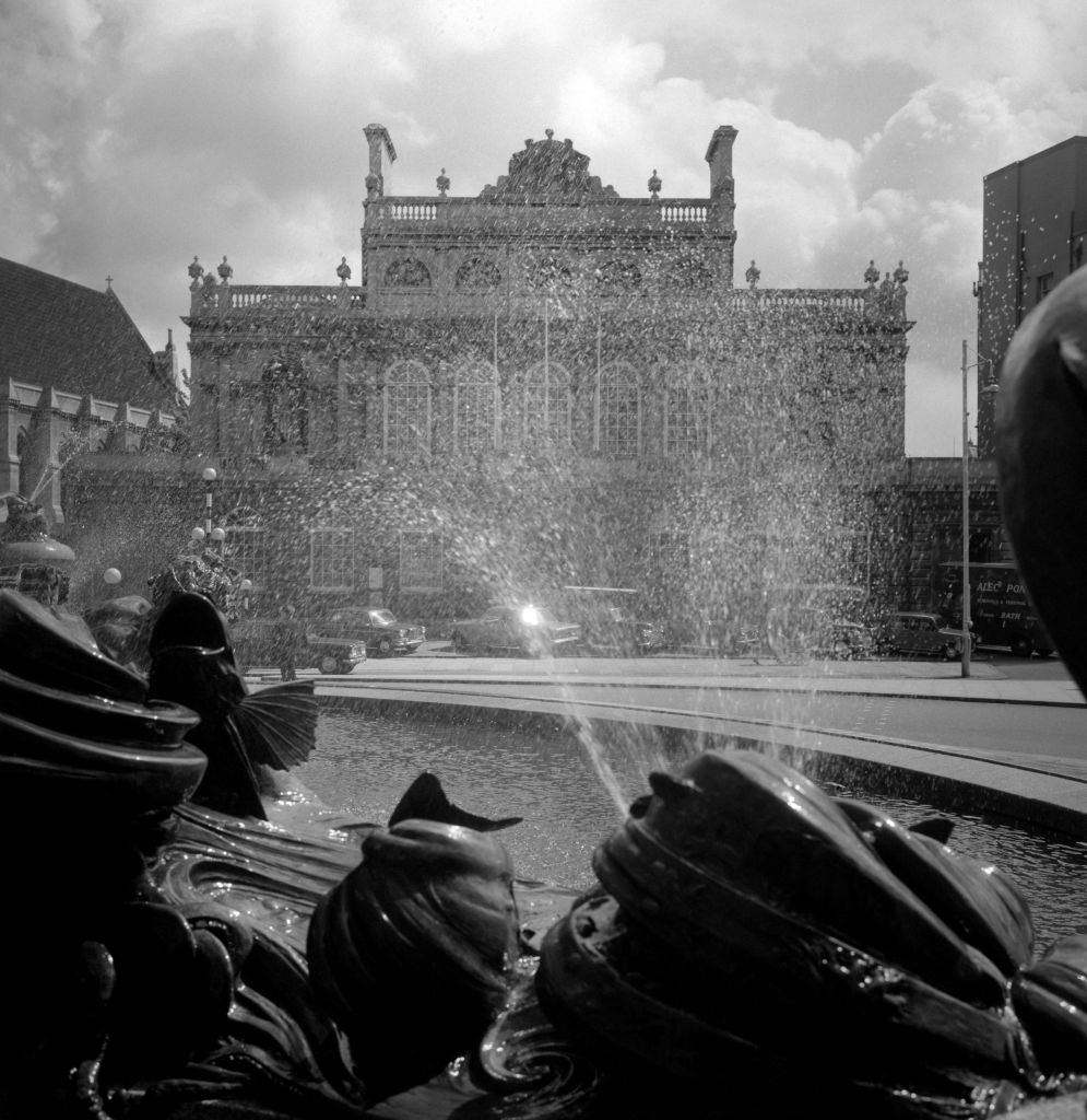 The Victoria Room's fountain, with the Royal West of England Academy of Art behind, 1967.