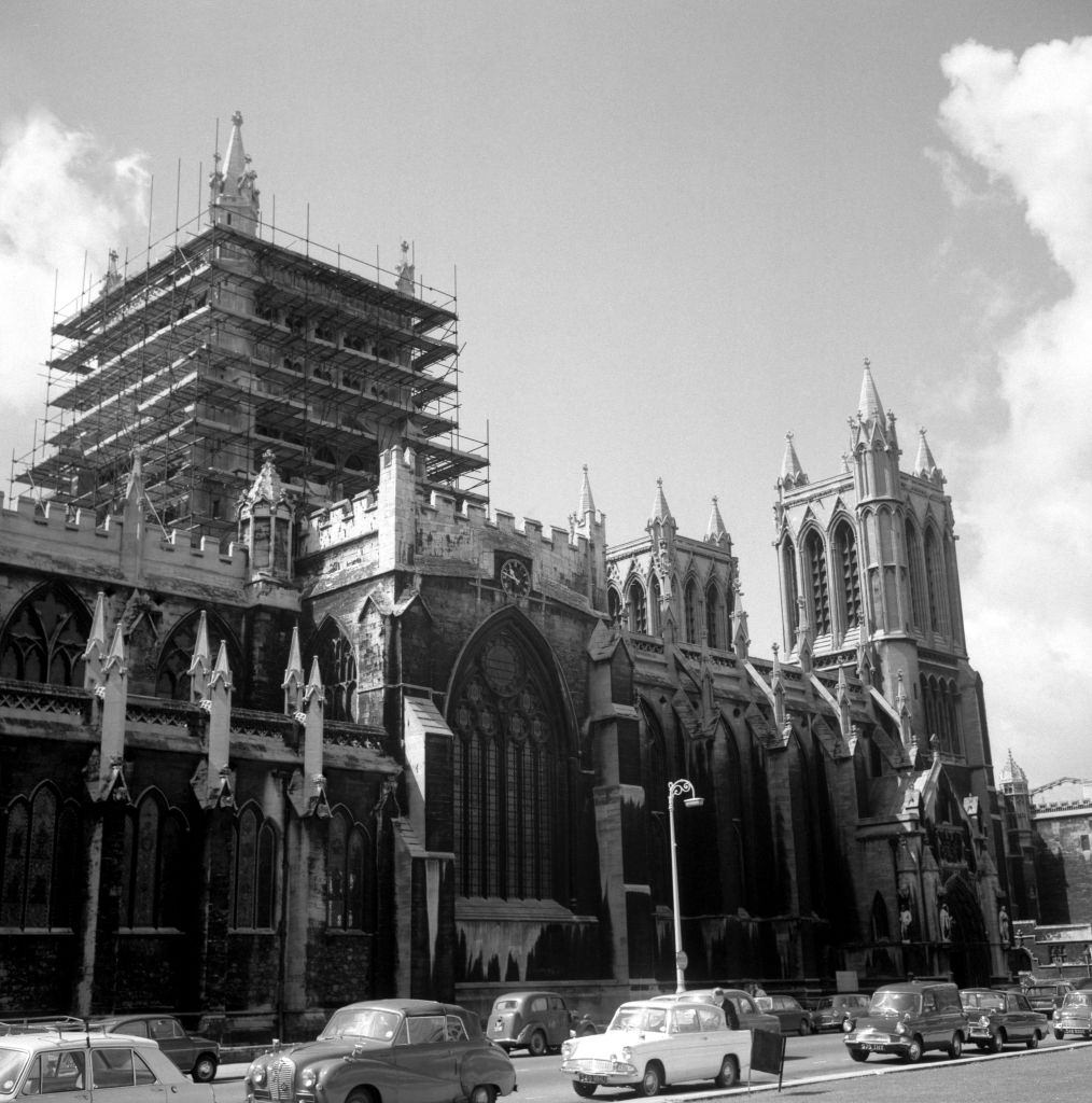 The front face of Bristol Cathedral, 1967.