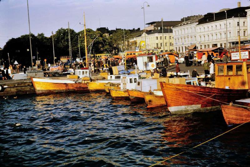 Fishing boats at Helsinki market, 1968