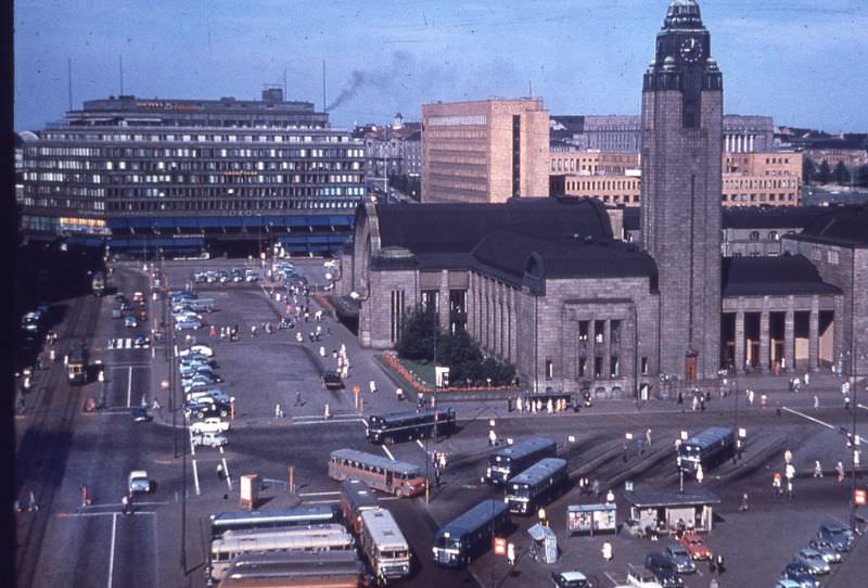 Railroad station area in Helsinki, 1968