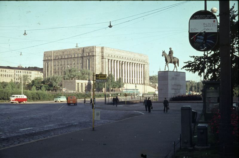 Statue of Marshal Mannerheim, and the Pariament Building in the background, 1963