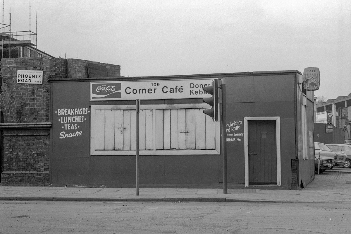 Corner Cafe, Phoenix Road now Midland Road, Camden, London, 1980