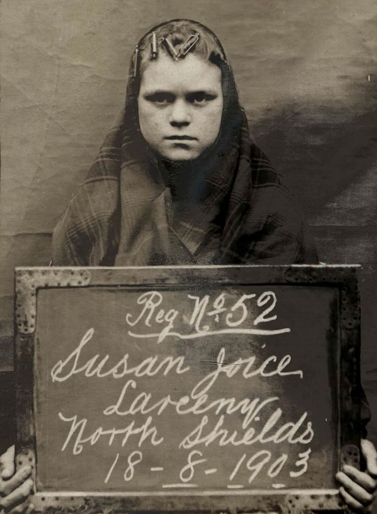 Susan Joice, 16, arrested for stealing money from a gas meter, 1903.