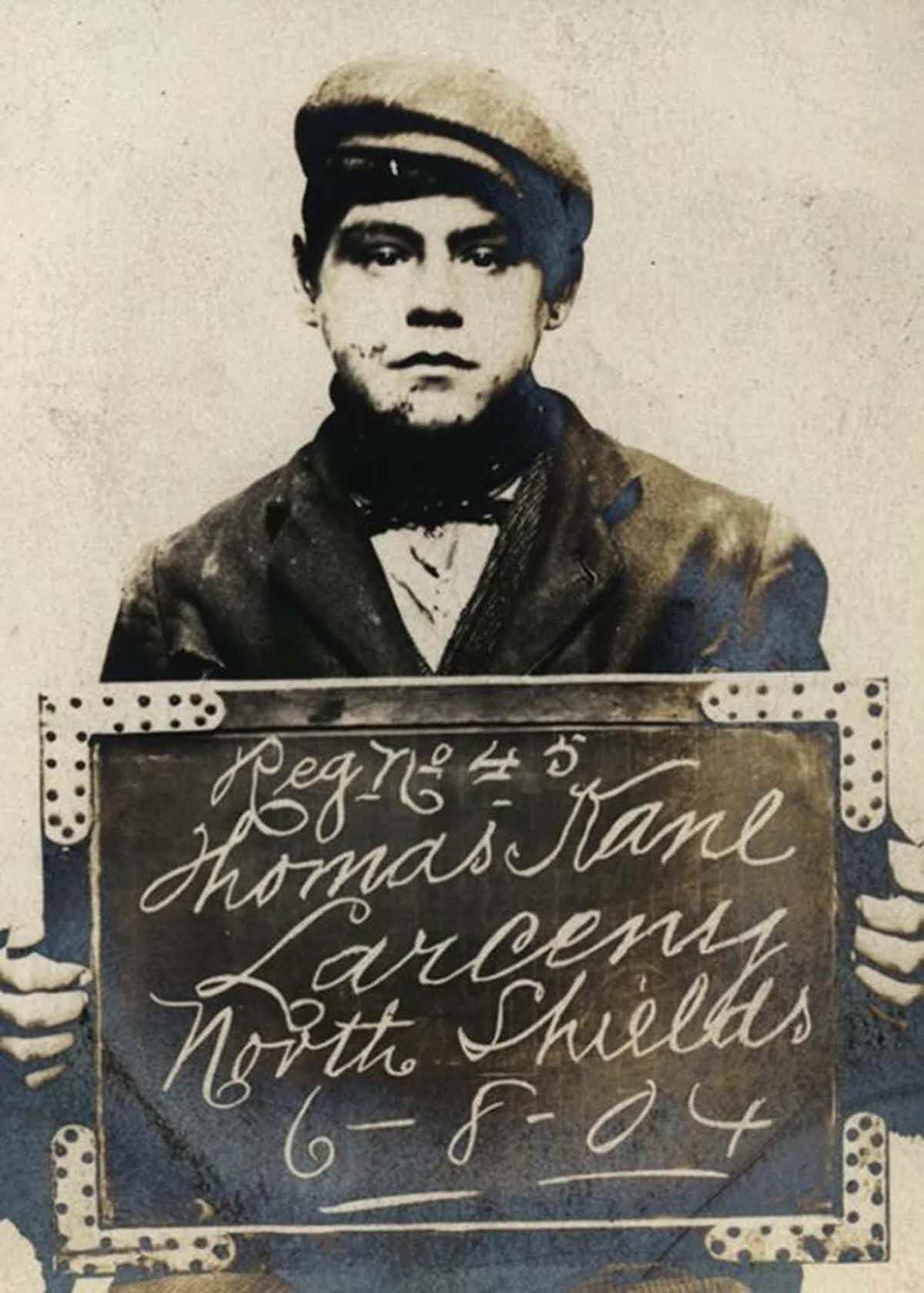 Thomas Kane, 16, arrested for stealing a pony, harness, and cart, 1904.