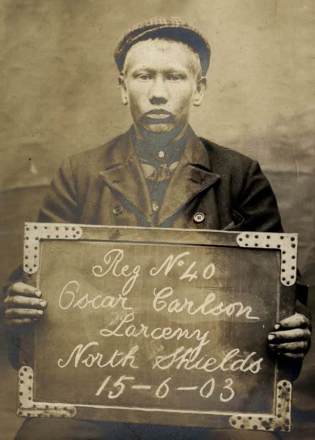 Oscar Carlson, age unknown, arrested for theft, 1903.