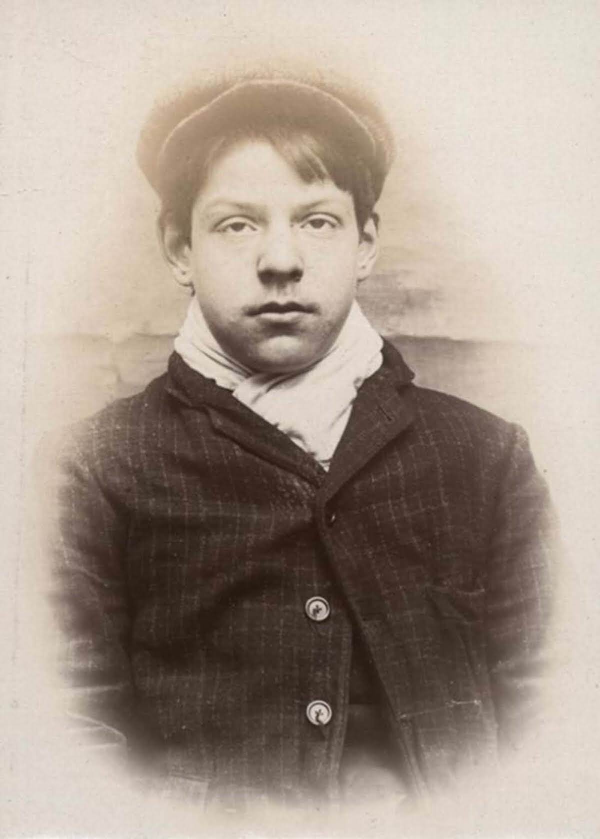 Sidney Forrest, 17, arrested for stealing a pair of reins and two whips, 1908.