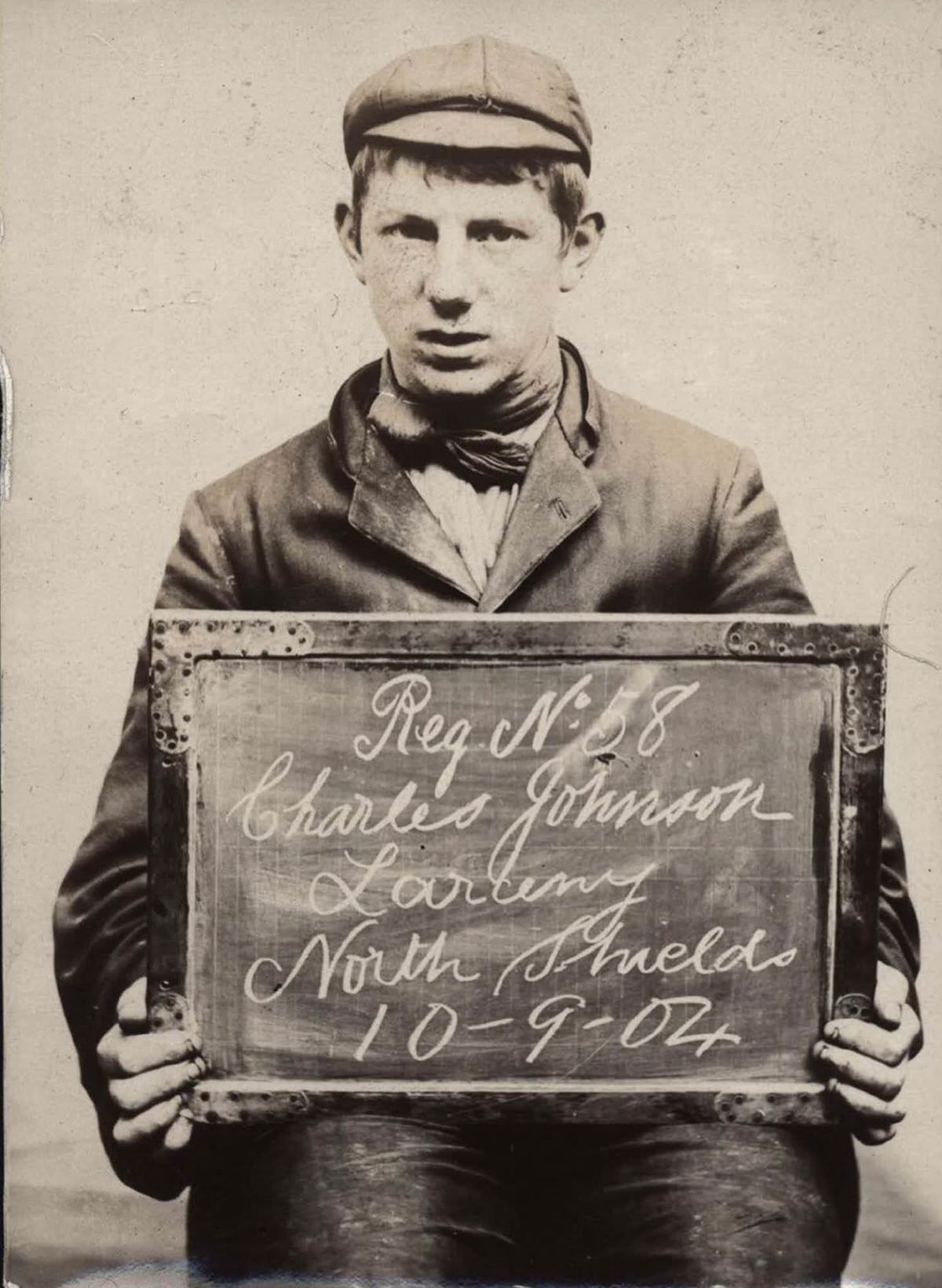 Charles Johnson, age unknown, arrested for stealing sash weights, 1904.