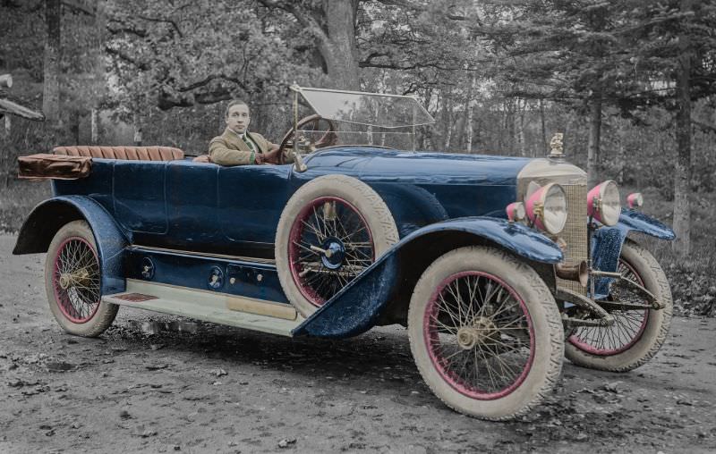 Man driving a Daimler cabriolet in Helsinki, circa late 1920s