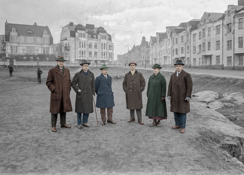 The Sports Committee of the city of Helsinki inspecting a future location for a children's playground in 1923