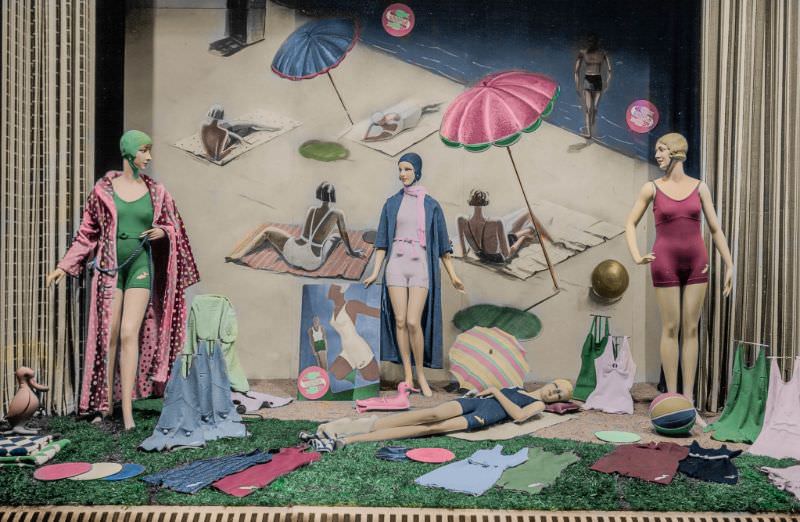 Window display of Goldfish swimwear and beach fashion in Helsinki in the 1930s