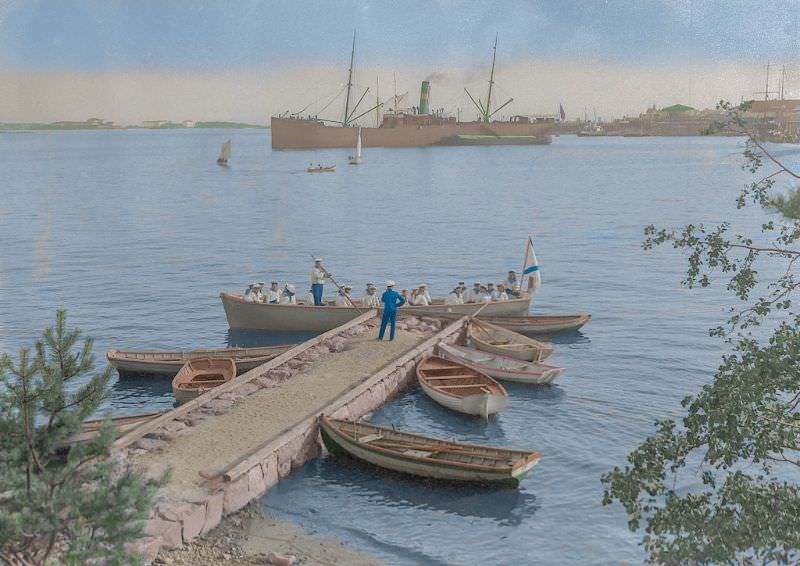 Imperial Russian Navy sailors returning to ship in Helsinki, 1920s.