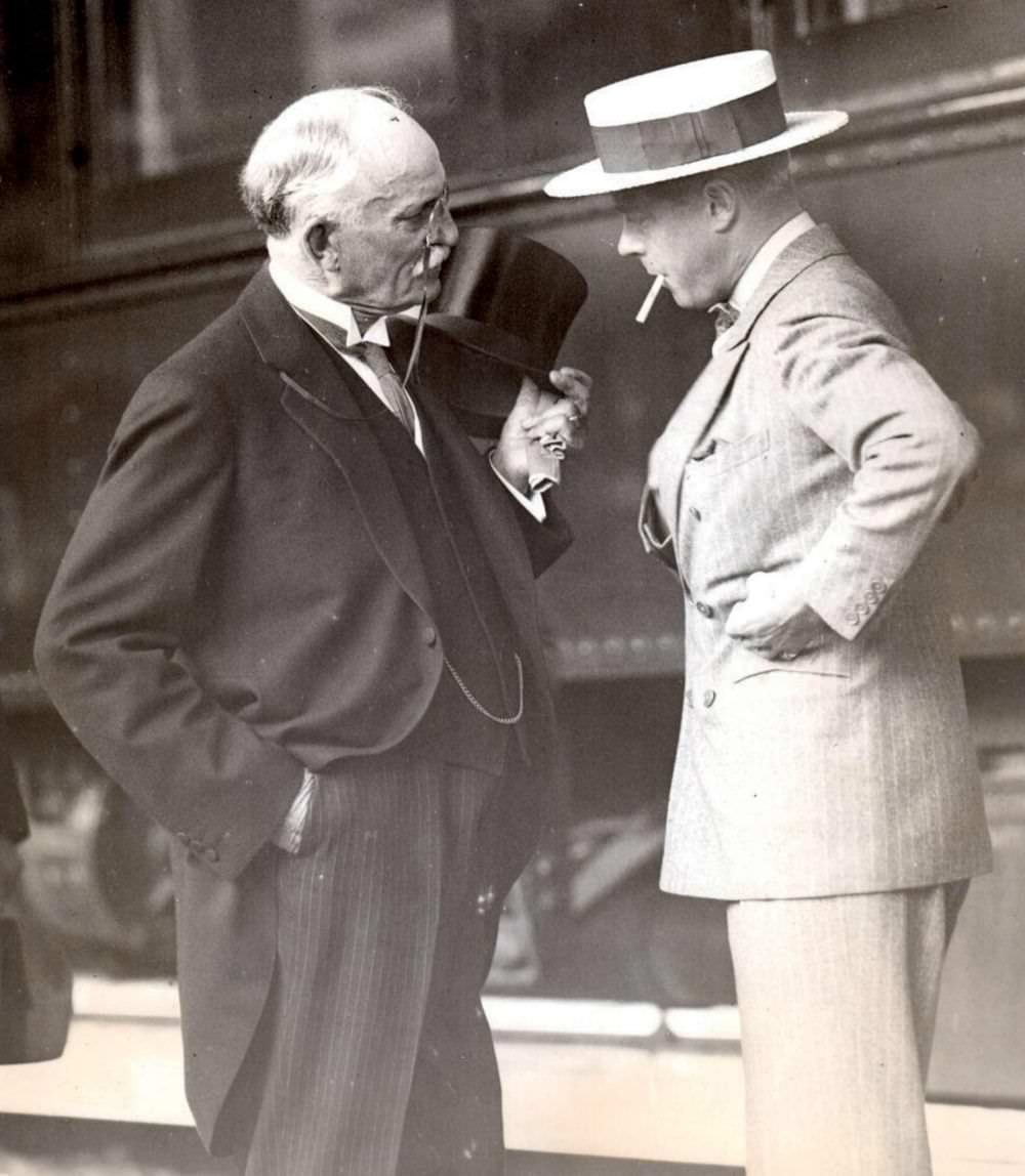 Edward, Prince of Wales, is featured circa 1925 wearing an informal lounge suit along with a straw boater.