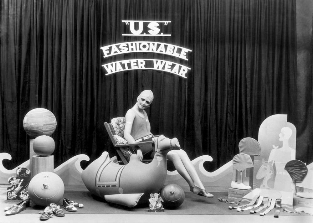 This window display at McCormick-Saeltzer department store in Redding, California, shows what bathing suits looked like circa 1925.