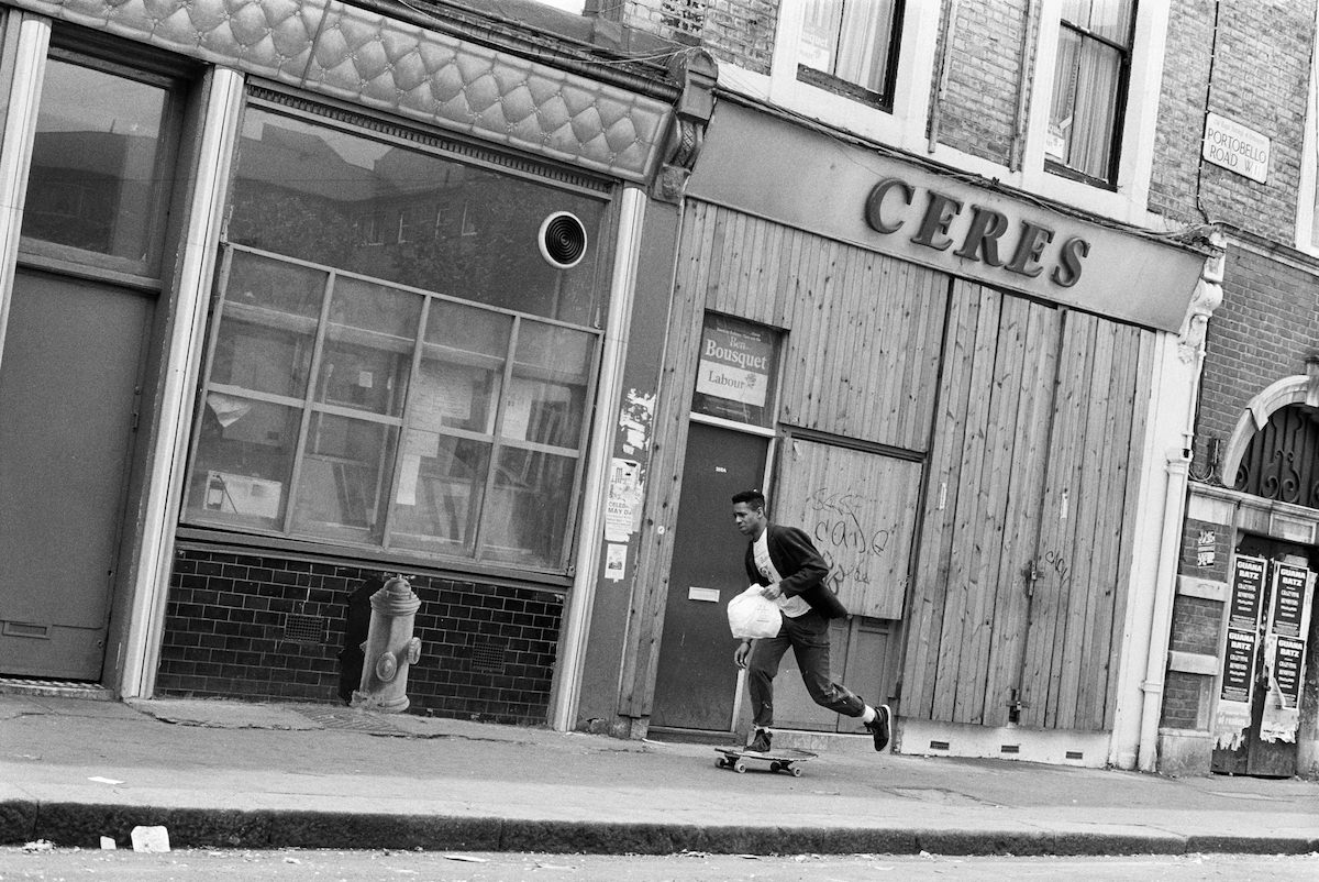 Man on Skateboard, Portobello Road, Notting Hill, Kensington and Chelsea, 1987