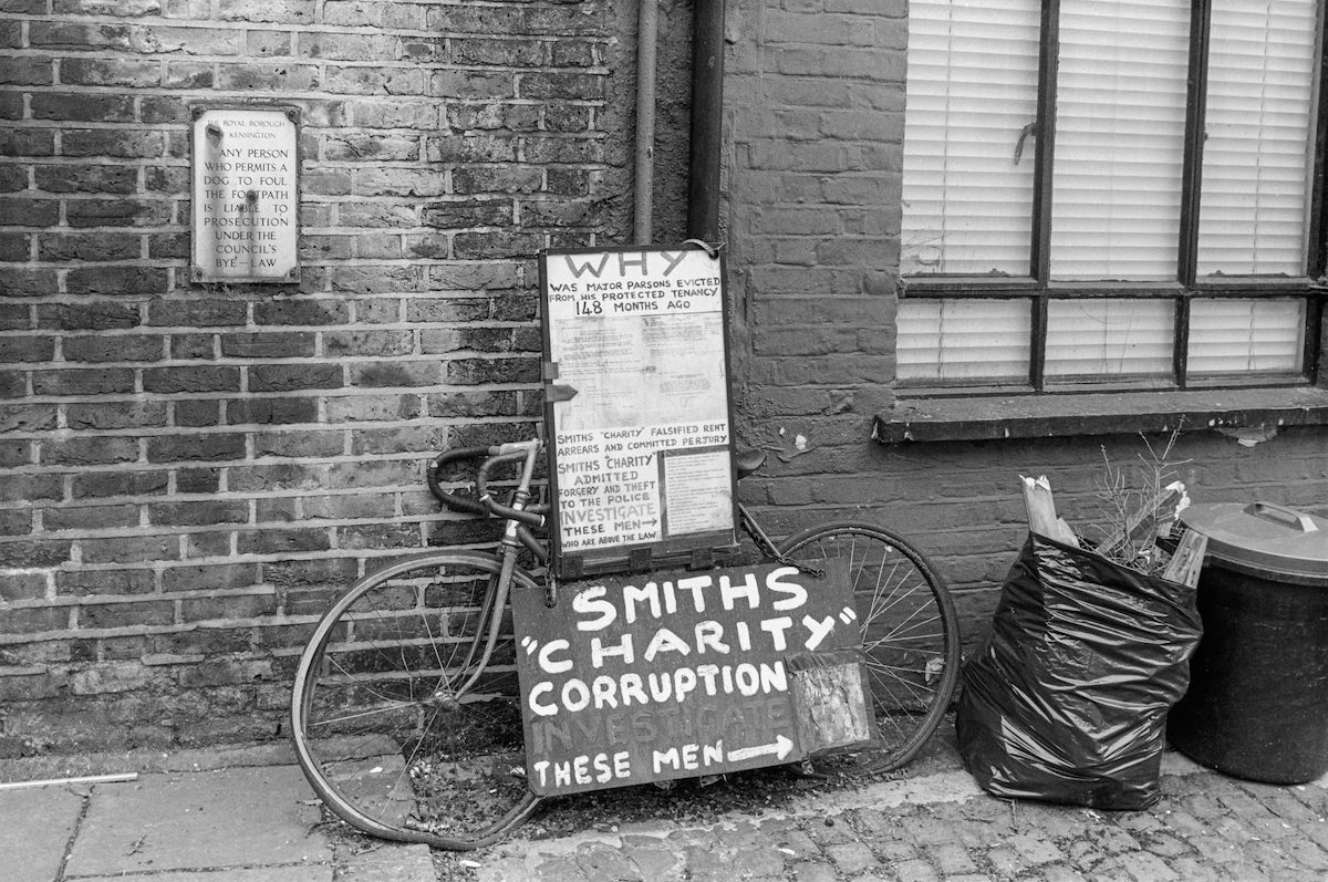 Smiths Charity, corruption, Cranley Mews, South Kensington, Kensington and Chelsea, 1988
