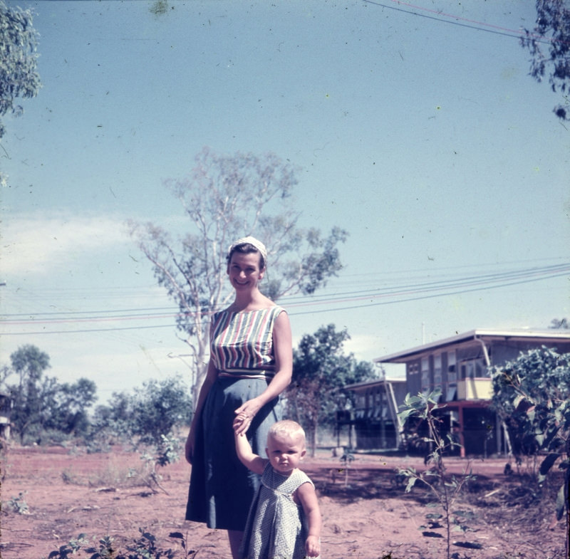 Mother and daughter in front of residence in Kununurra, July 1961