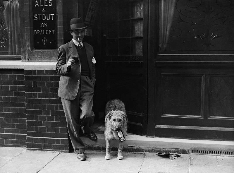 A dog and his owner enjoying a beer at the pub.