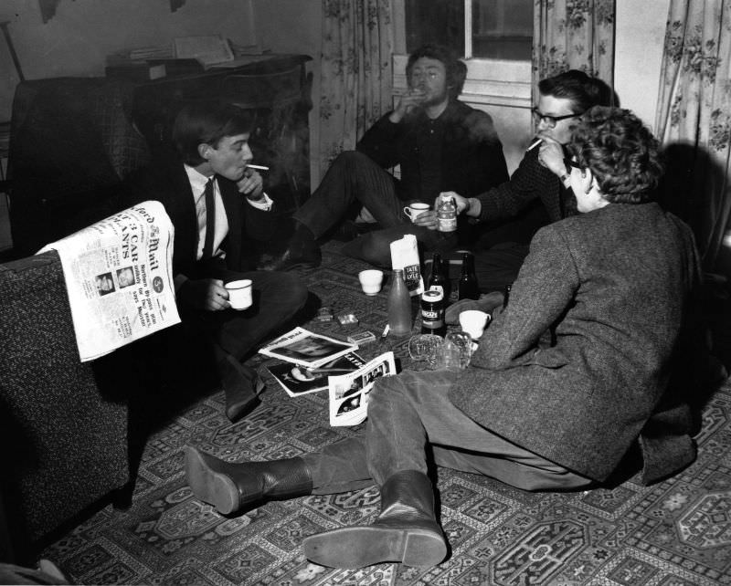 Students at Oxford University smoking and drinking in their study.