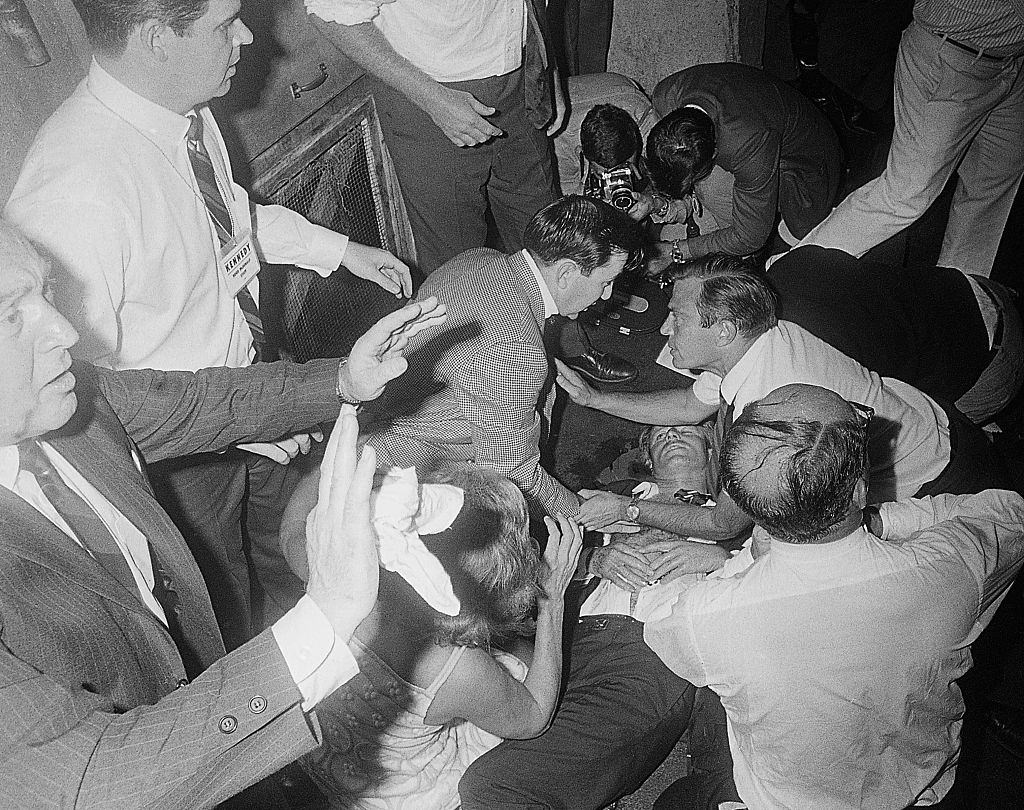 Sen. Robert F. Kennedy lies on the floor of the Ambassador Hotel after being shot.