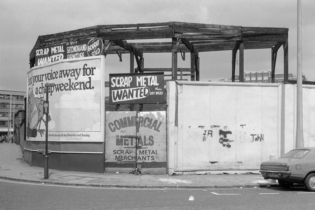 Scrap metal merchants, Commercial St, Shoreditch, Tower Hamlets. 1980