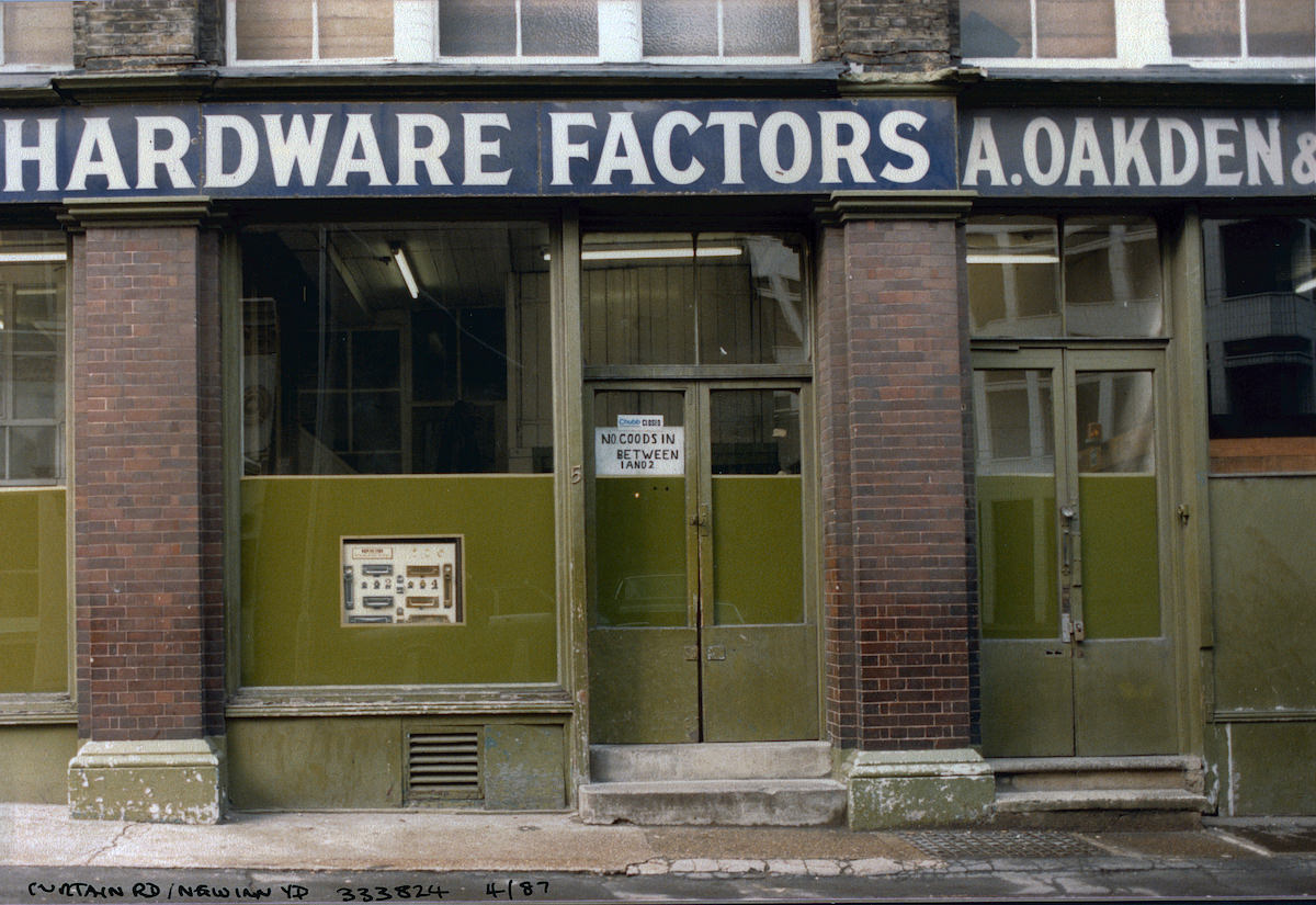Hardware Factors, Curtain Rd, New Inn Yard, Shoreditch, Hackney, 1987