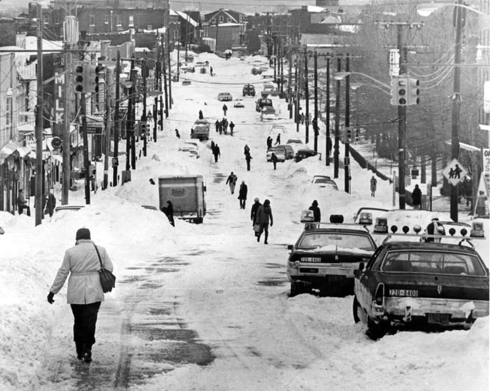 Although plowed, Broad St. in Stapleton is mainly a pedestrian thoroughfare.