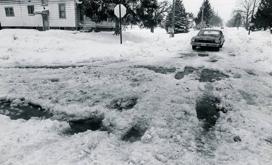 Ice covered the roads on Jan. 27, 1978, at Alaho Street and Cooledge Avenue in Akron.