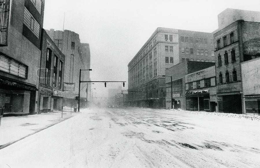 Looking down Main Street on Jan. 26, 1978, during the blizzard in downtown Akron.