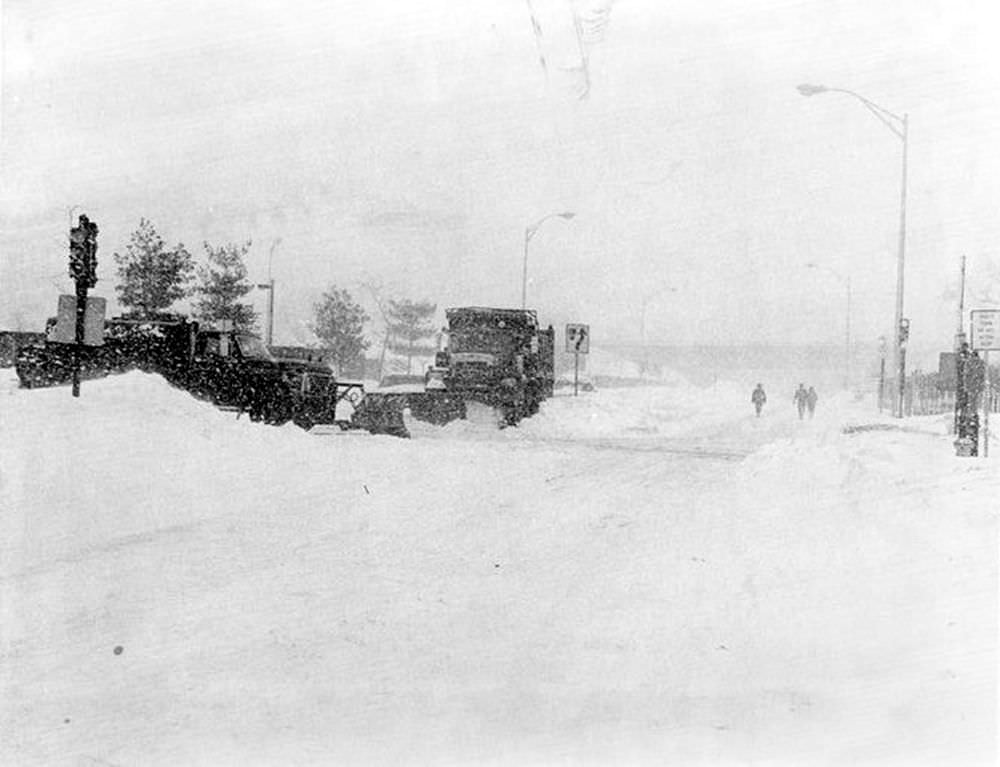Snow plows clear the intersection of Dwight and Carew Streets in Springfield on Feb. 7, 1978 during the Blizzard of 1978.
