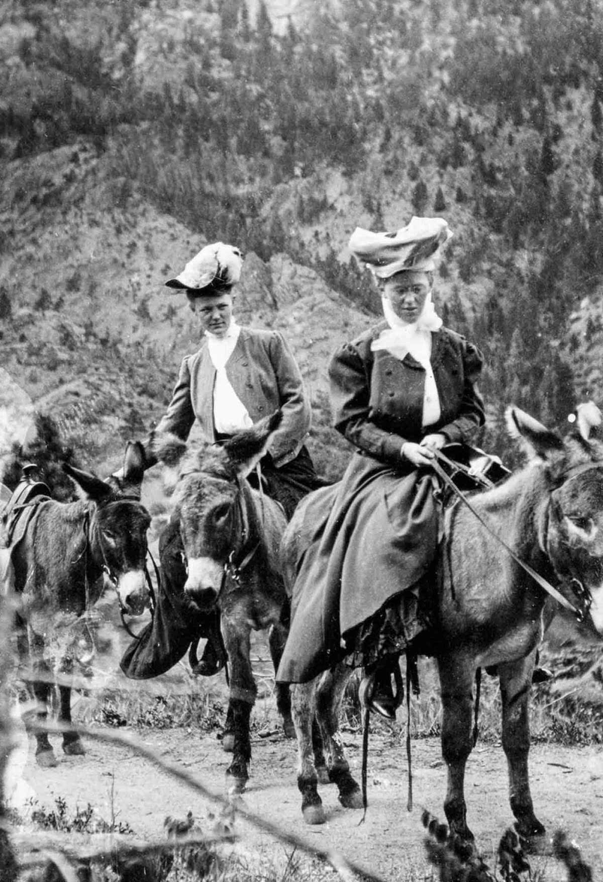 1Tourists ride through Yosemite, 1900.