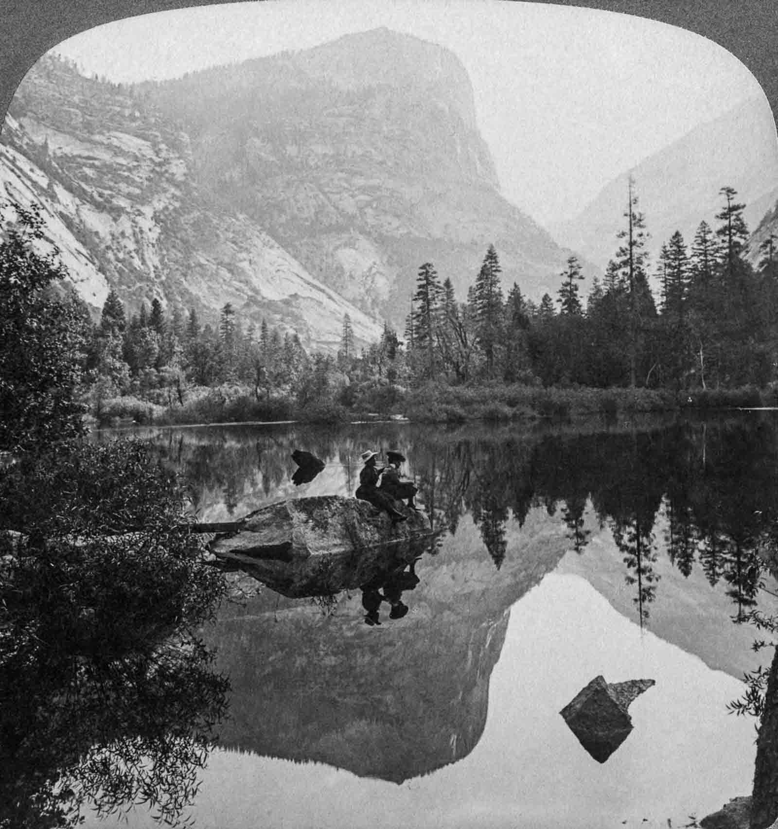 Tourists at Mirror Lake in Yosemite, 1902.