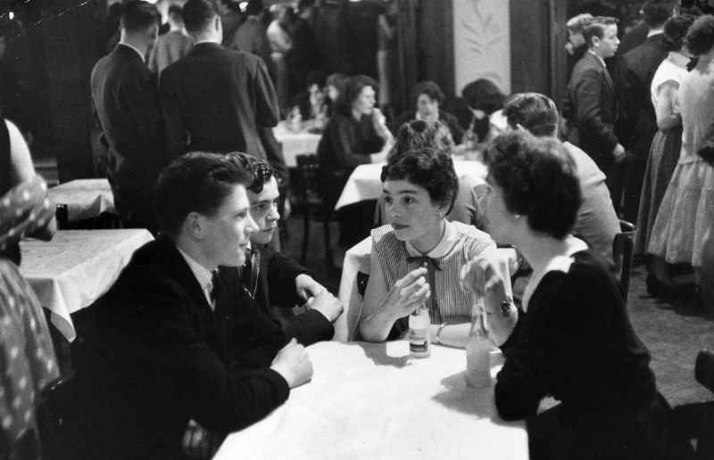 Teenagers enjoy an evening at the Cotton Dance Hall in Rochdale, 1957.