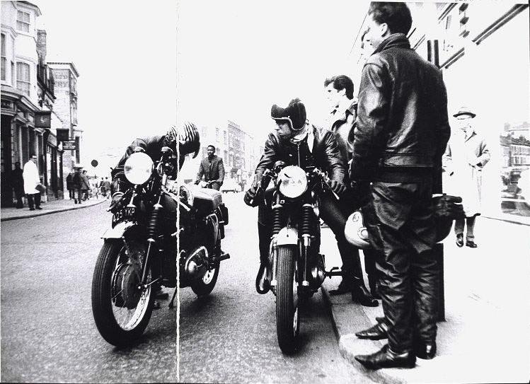 Rockers on motorcycles, Brixton, 1963
