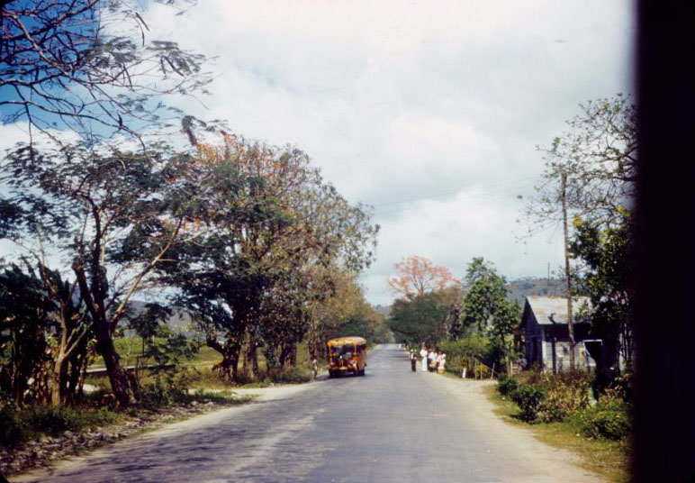 Bus stop, people waiting on Caguas road