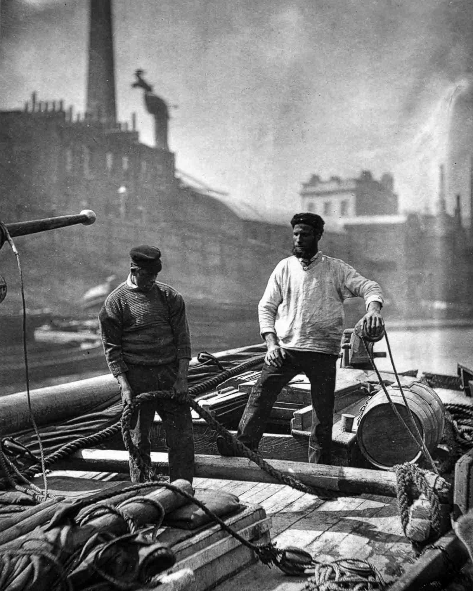 Barge workers on the Thames, 1877.