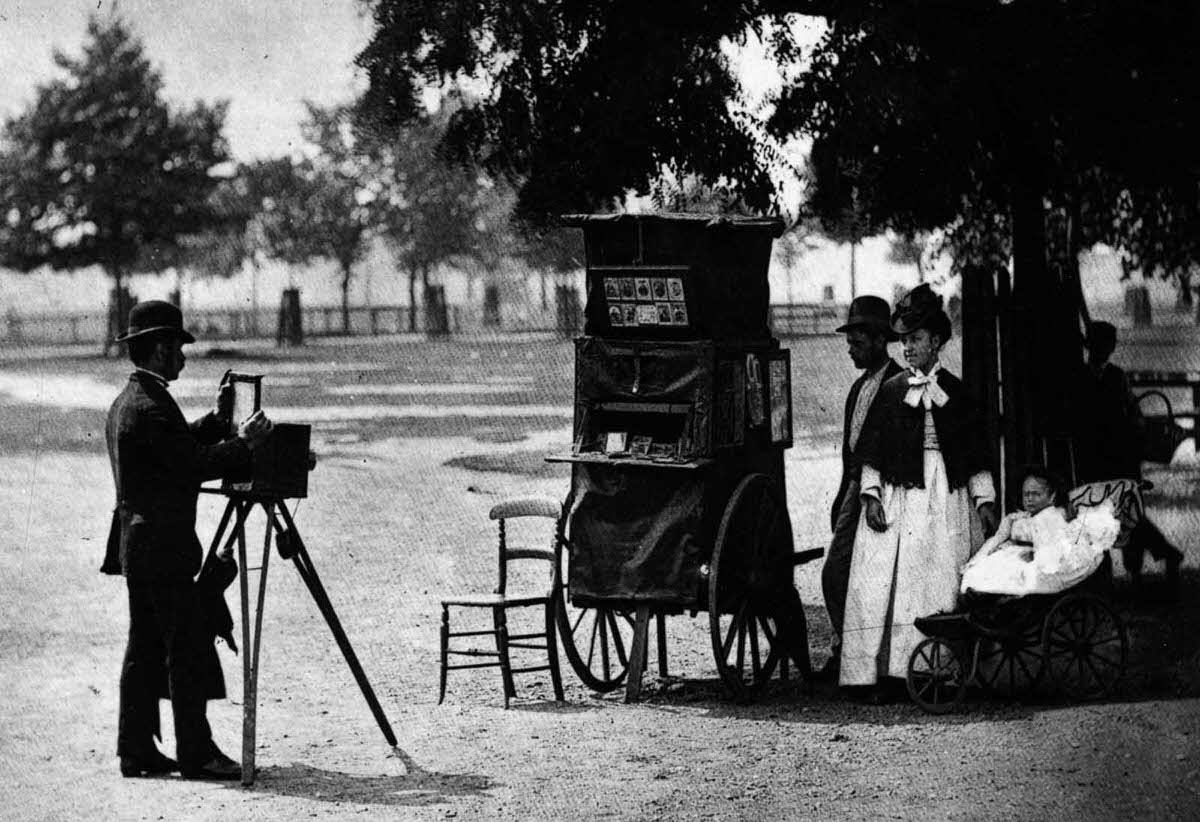 A street photographer at work on Clapham Common, 1877.