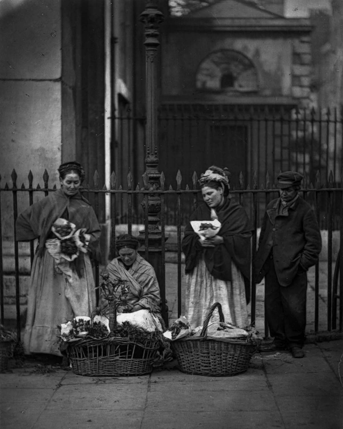 Flower women selling bouquets at Covent Garden market, 1877.