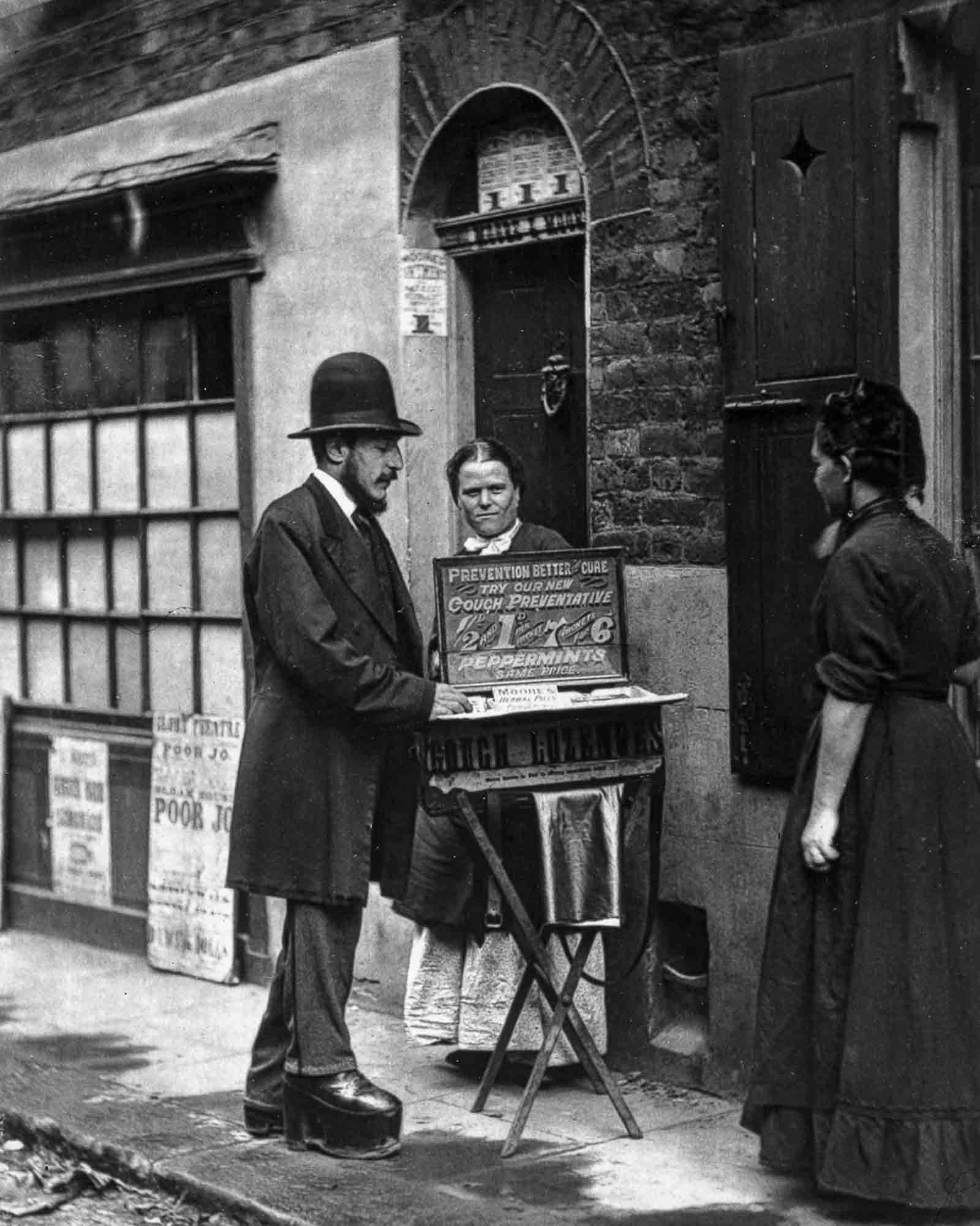 A vendor sells cough lozenges.