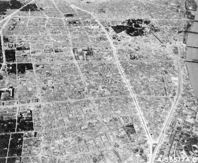 An aerial view of the extensive damage the overnight inferno wrought on the capital. 1945. Tokyo, Japan.