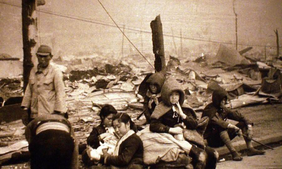 One million people lost their homes after the Operation Meetinghouse firebombing. 1945. Tokyo, Japan.