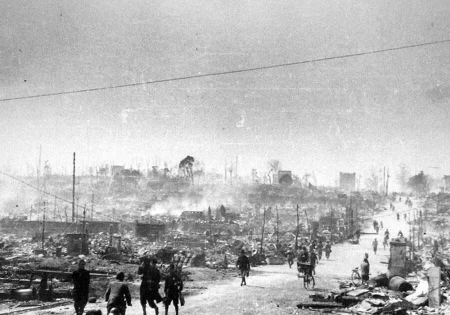 A road near Ushigome Ichigaya in Tokyo in mid-April after the bombings.