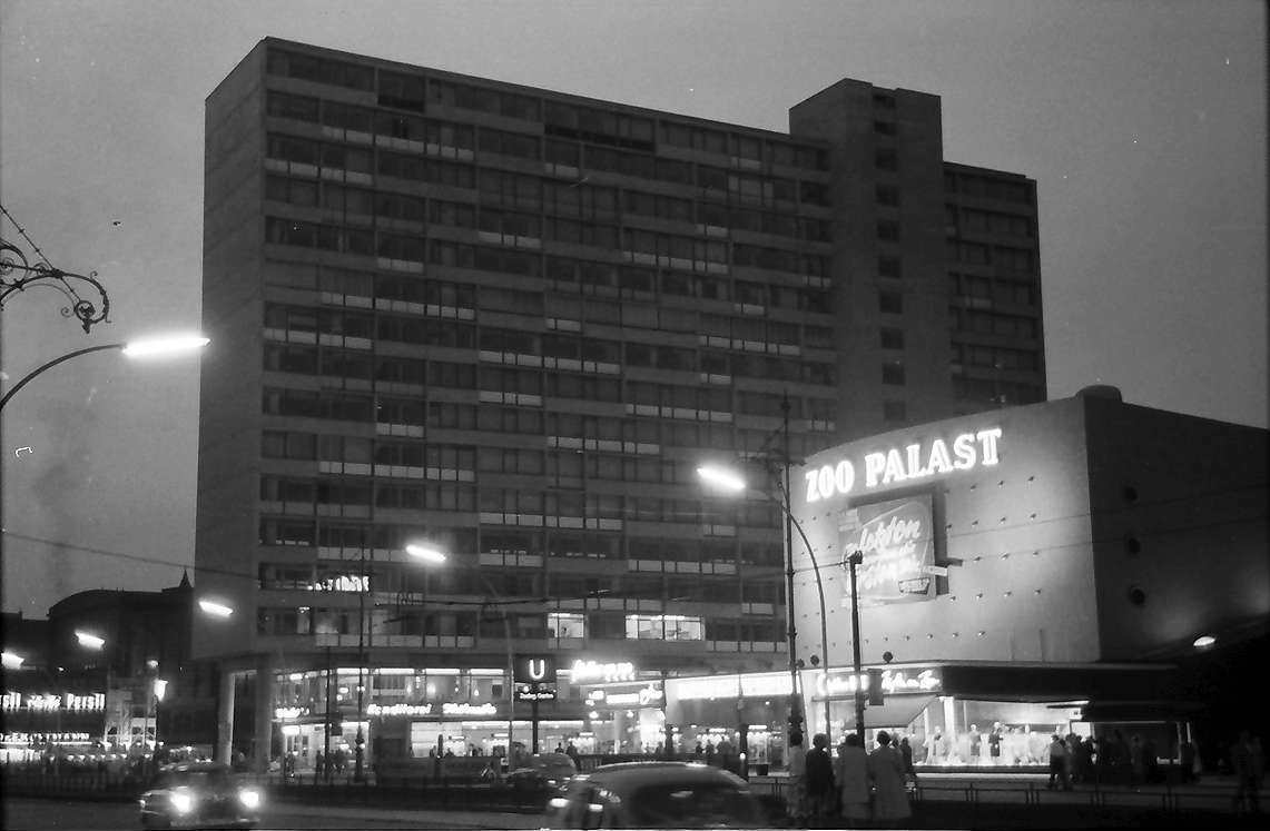 Hardenbergstrasse with Zoo Palast and DOB skyscraper in Berlin-Charlottenburg , July 1957