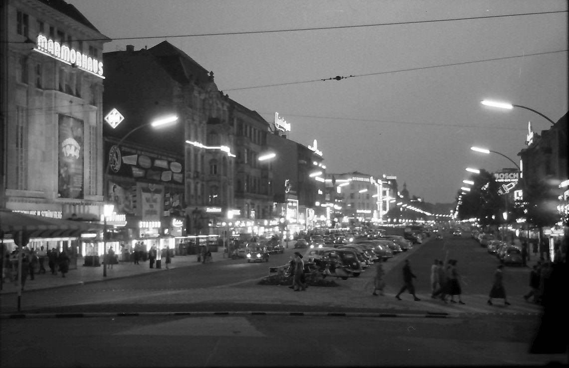 Kurfürstendamm from Breitscheidplatz in Berlin-Charlottenburg , July 1957