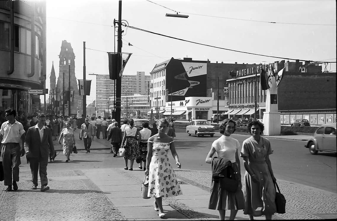 Tauentzienstrasse from Passauer Strasse in Berlin, July 1957