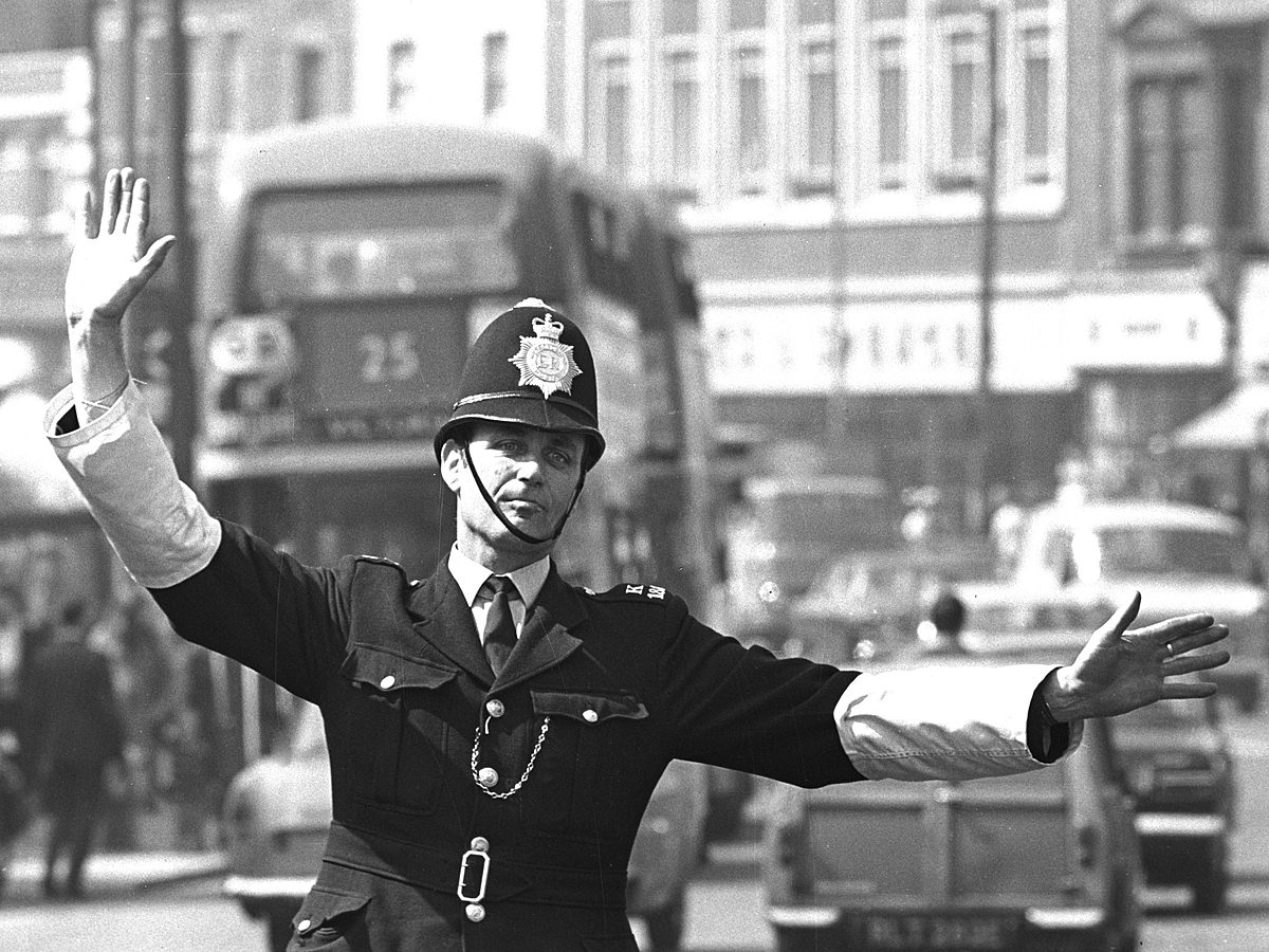 Policeman on point duty in Stratford